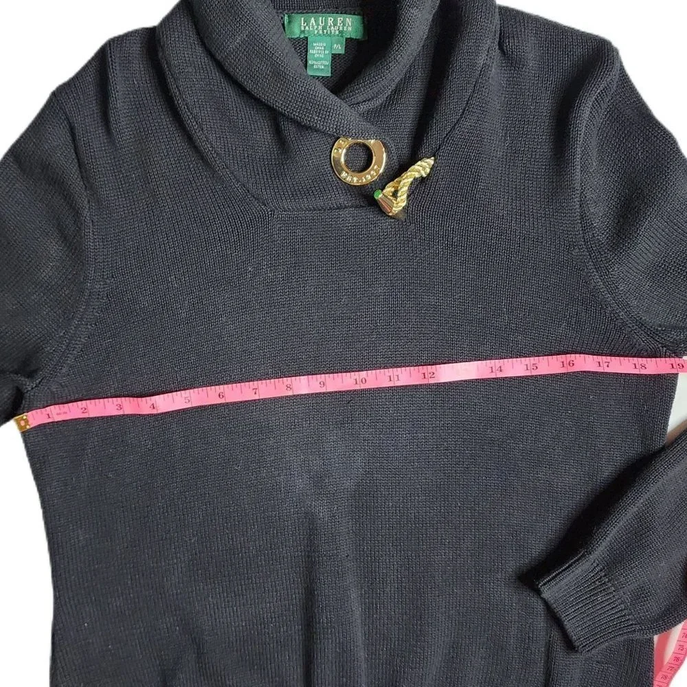 GORGEOUS Black Lauren By Ralph Lauren Cotton Pullover Sweater with Gold Toggle - Picture 2 of 7